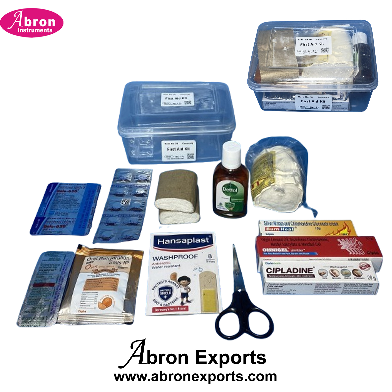 First Aid Kit Plastic Box Bandages Savlon Dittol Pain Tablets Burn Pain ...